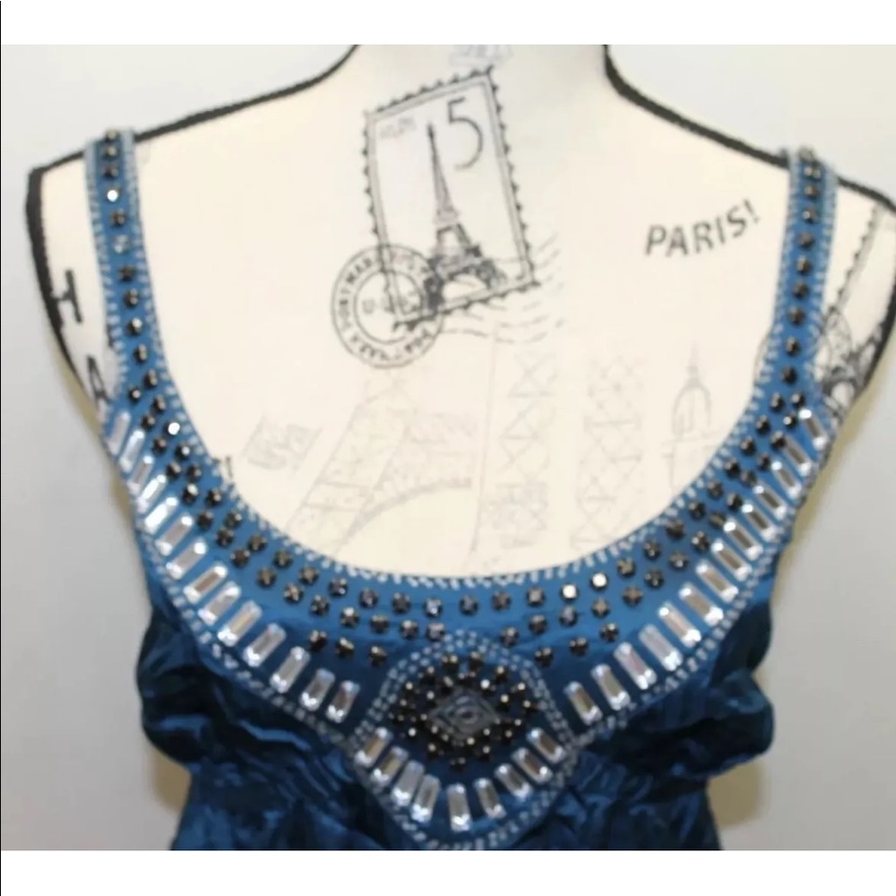Spotlight Warehouse Women Beaded Teal Blue Silk  Halter Strap Blouse 14